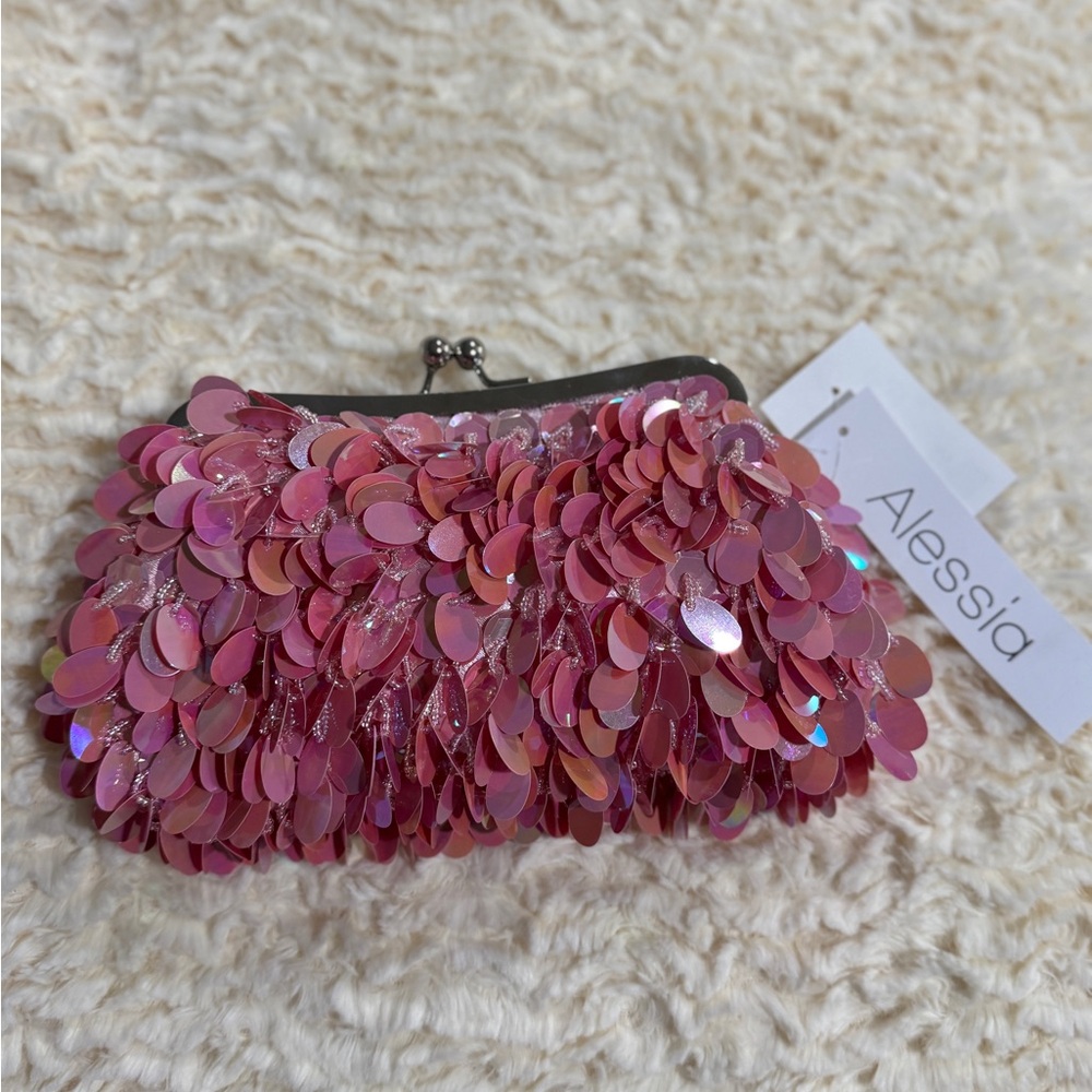 Alessi Pink Sequin Wristlet Clutch